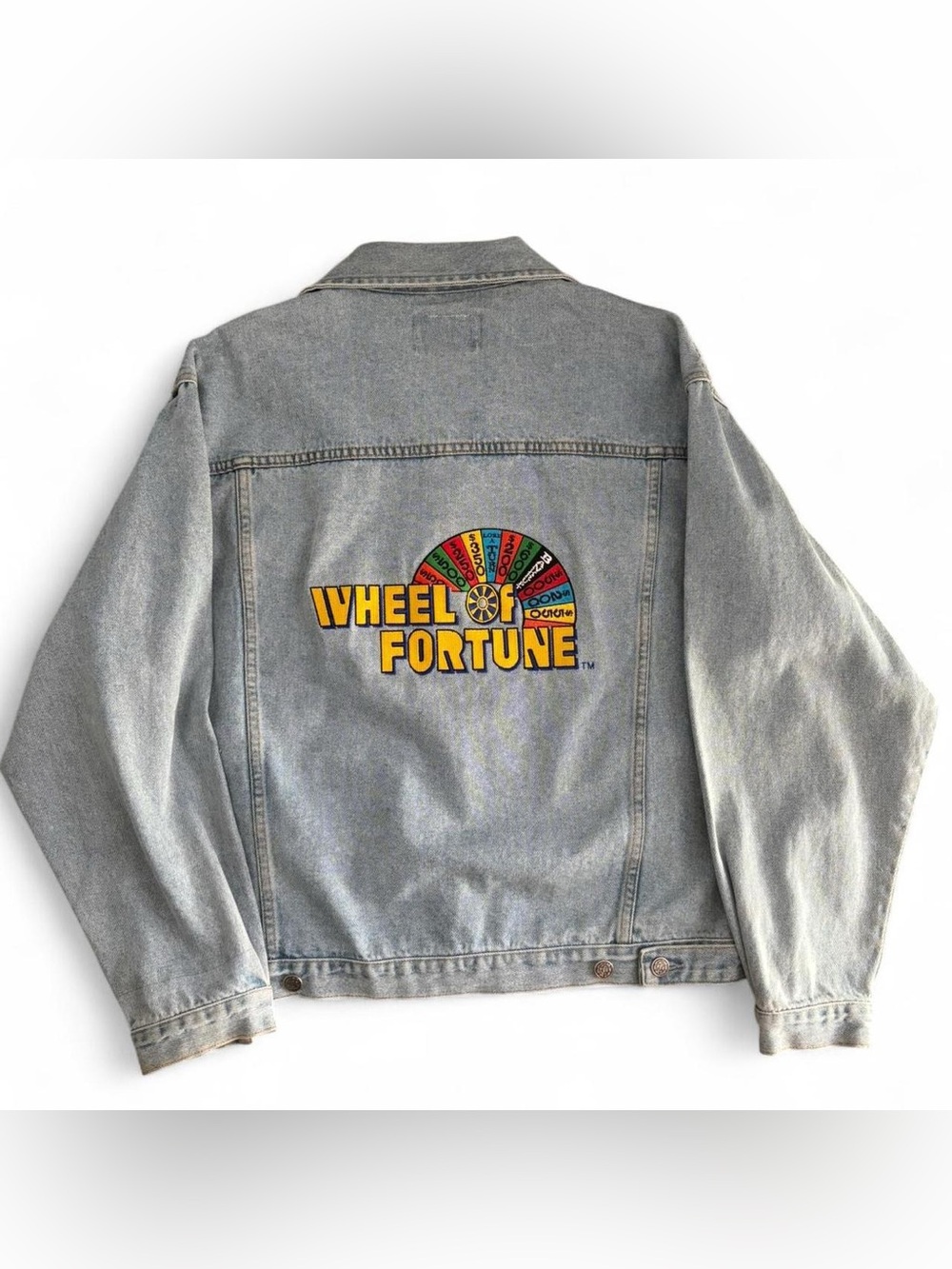Vintage Wheel of Fortune Embroidered Denim Jacket, Unisex Large